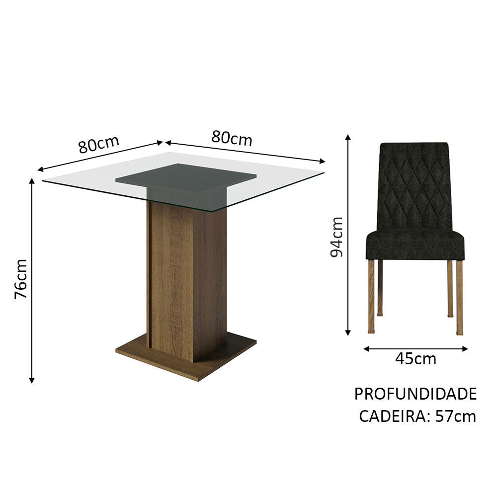 Juego de Comedor Mesa con Encimera de Vidrio 4 Sillas Marrón/Oxford Noemi Madesa