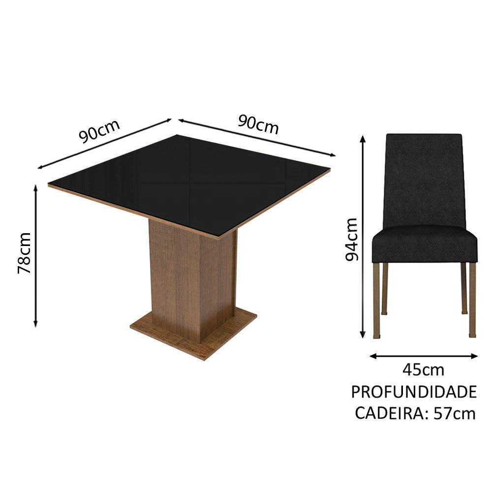 Conjunto de Comedor con Encimera Vidrio 4 Sillas Marrón/Negro/Oxford Evelin Madesa