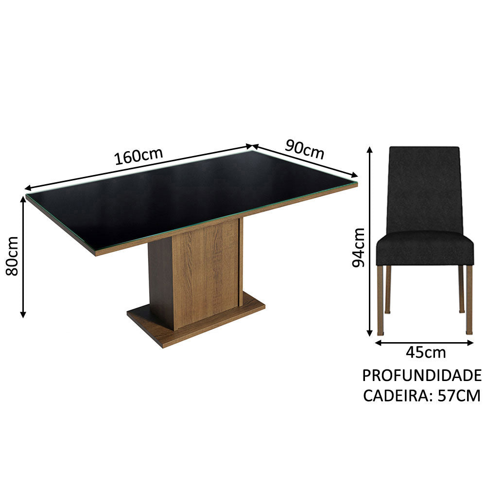 Juego de Comedor Mesa con Encimera de Vidrio 4 Sillas Marrón/Negro/Oxford Avril Madesa