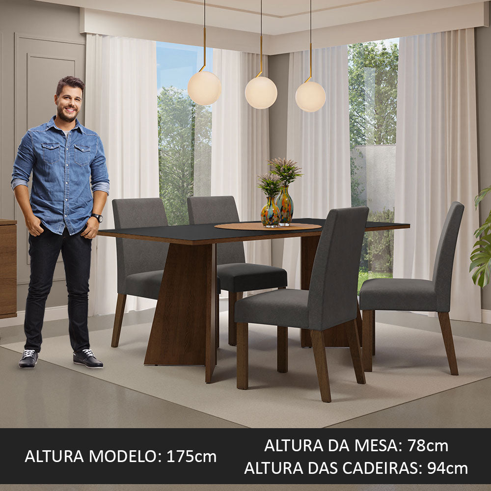 Juego de Comedor Encimera de Madera 4 Sillas Marrón/Negro/Silver April