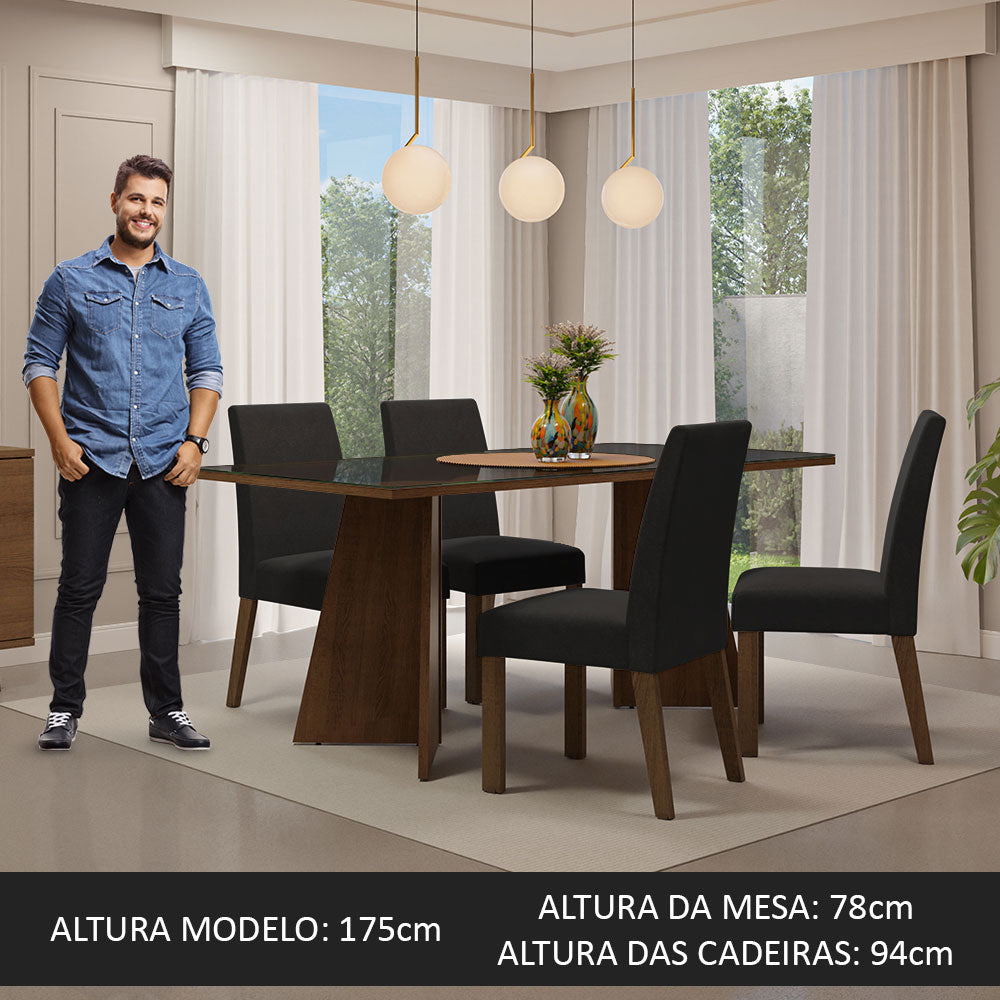 Juego de Comedor Encimera de Vidrio 4 Sillas Marrón/Negro/Oxford Taylor