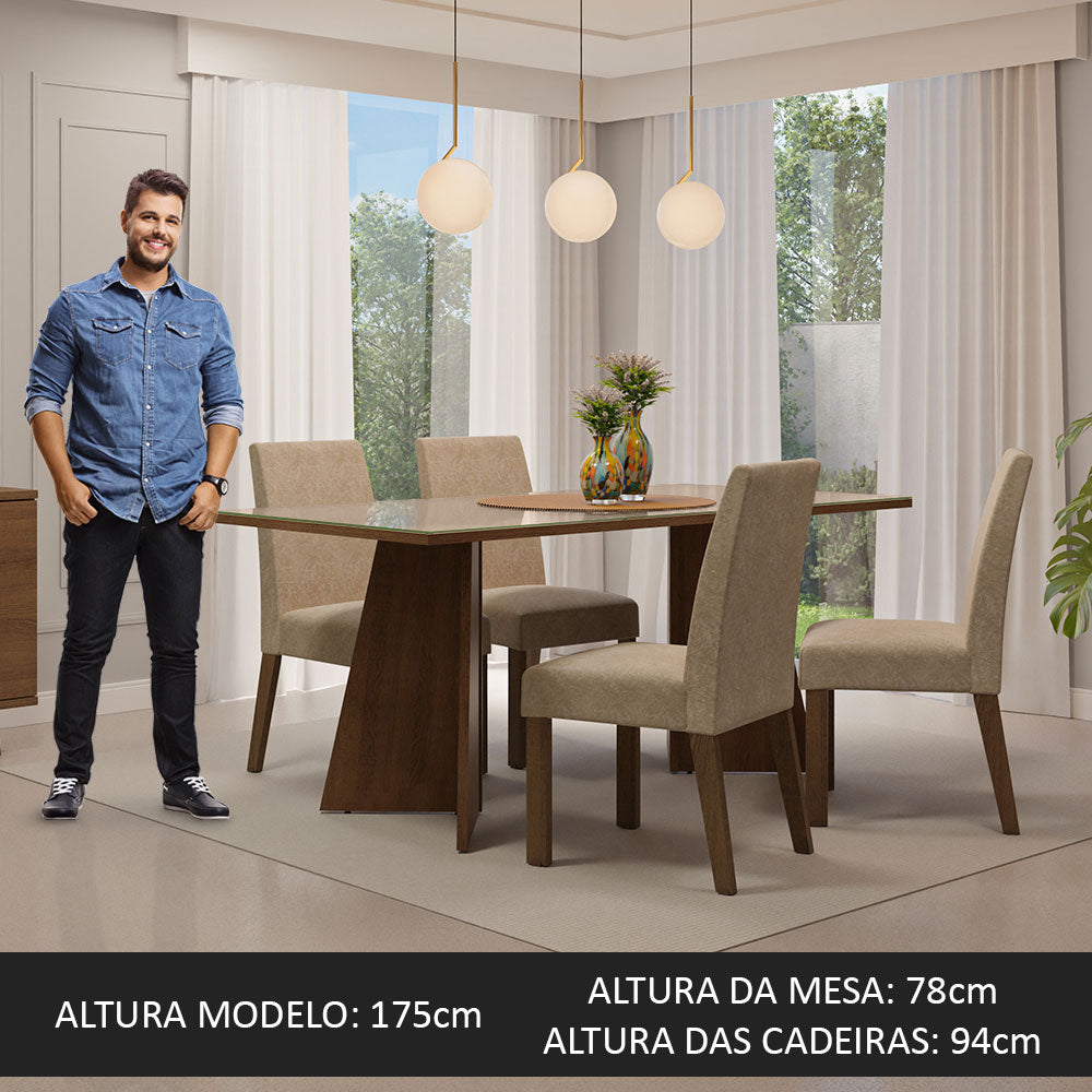 Juego de Comedor Encimera de Vidrio 4 Sillas Marrón/Crema/Imperial Taylor