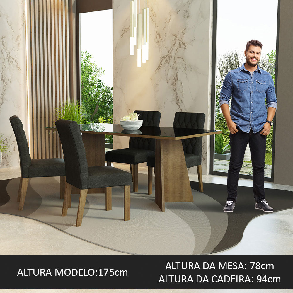 Conjunto de Comedor con Encimera Vidrio 4 Sillas Marrón/Negro/Oxford Harper Madesa