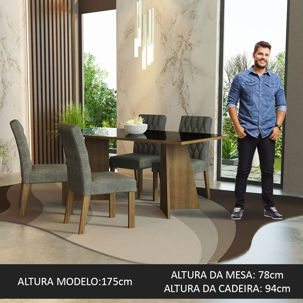 Conjunto de Comedor con Encimera Vidrio 4 Sillas Marrón/Negro/Silver Harper Madesa