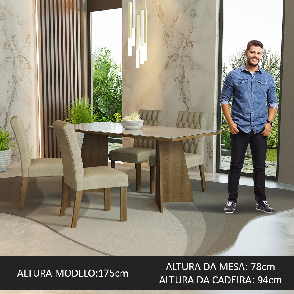 Conjunto de Comedor con Encimera Vidrio 4 Sillas Marrón/Crema/Imperial Harper Madesa