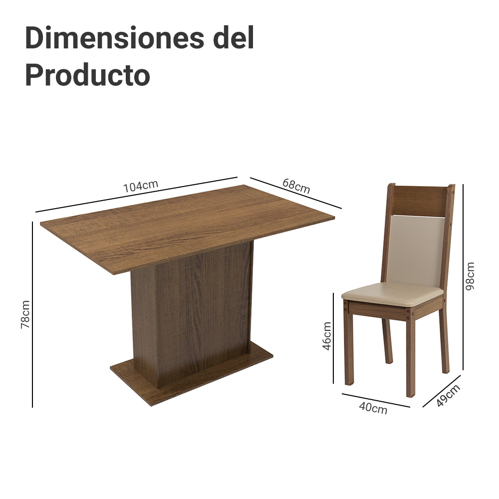 Conjunto de Comedor 4 Sillas Marrón/Crema/Beige Sheila Madesa