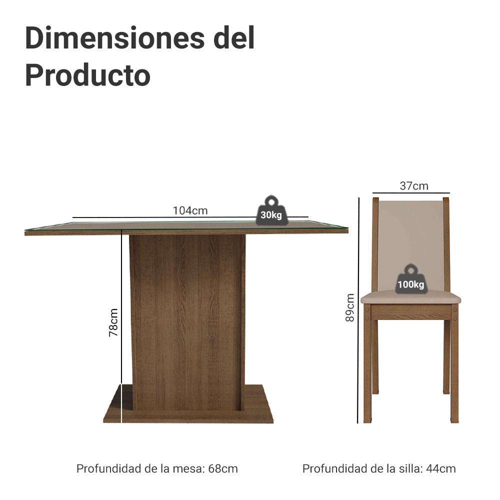 Conjunto de Comedor con Encimera Vidrio 4 Sillas Marrón/Crema/Sintético Martina Madesa