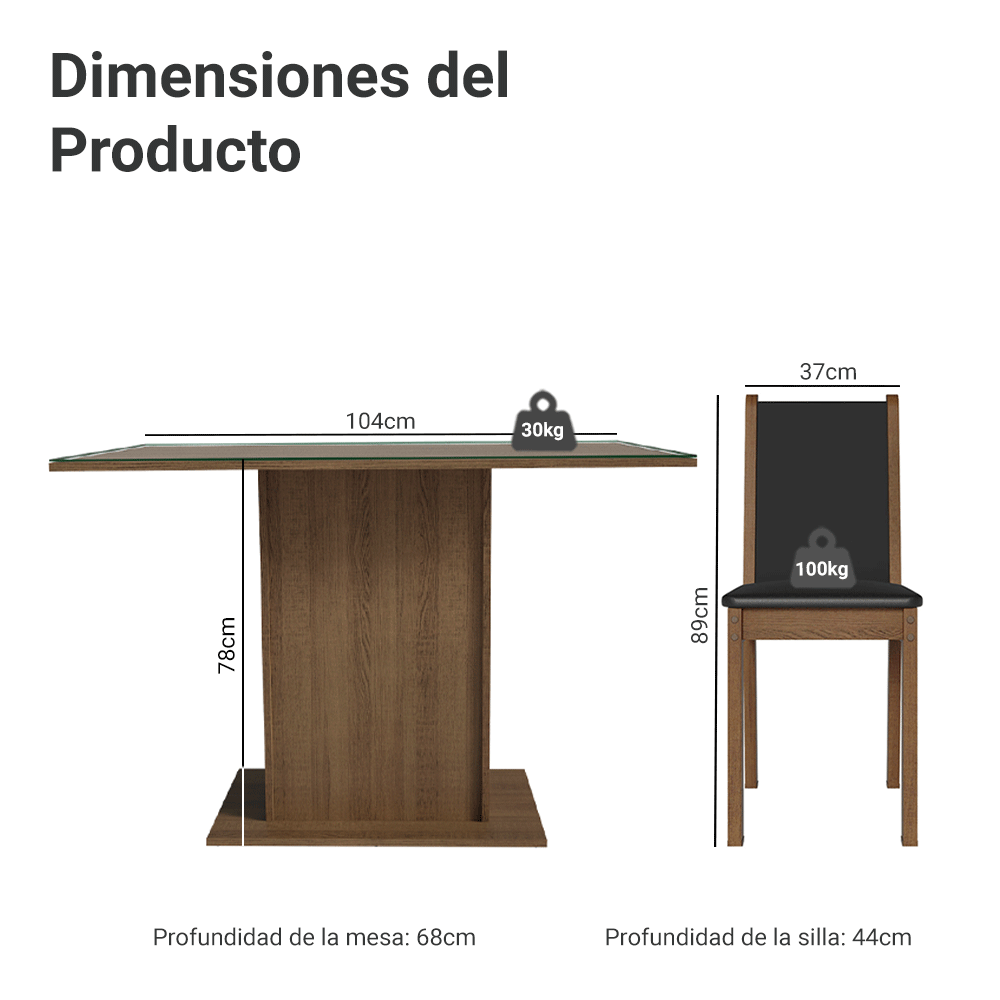 Juego de Comedor Mesa con Encimera de Vidrio 4 Sillas Marrón/Negro Martina