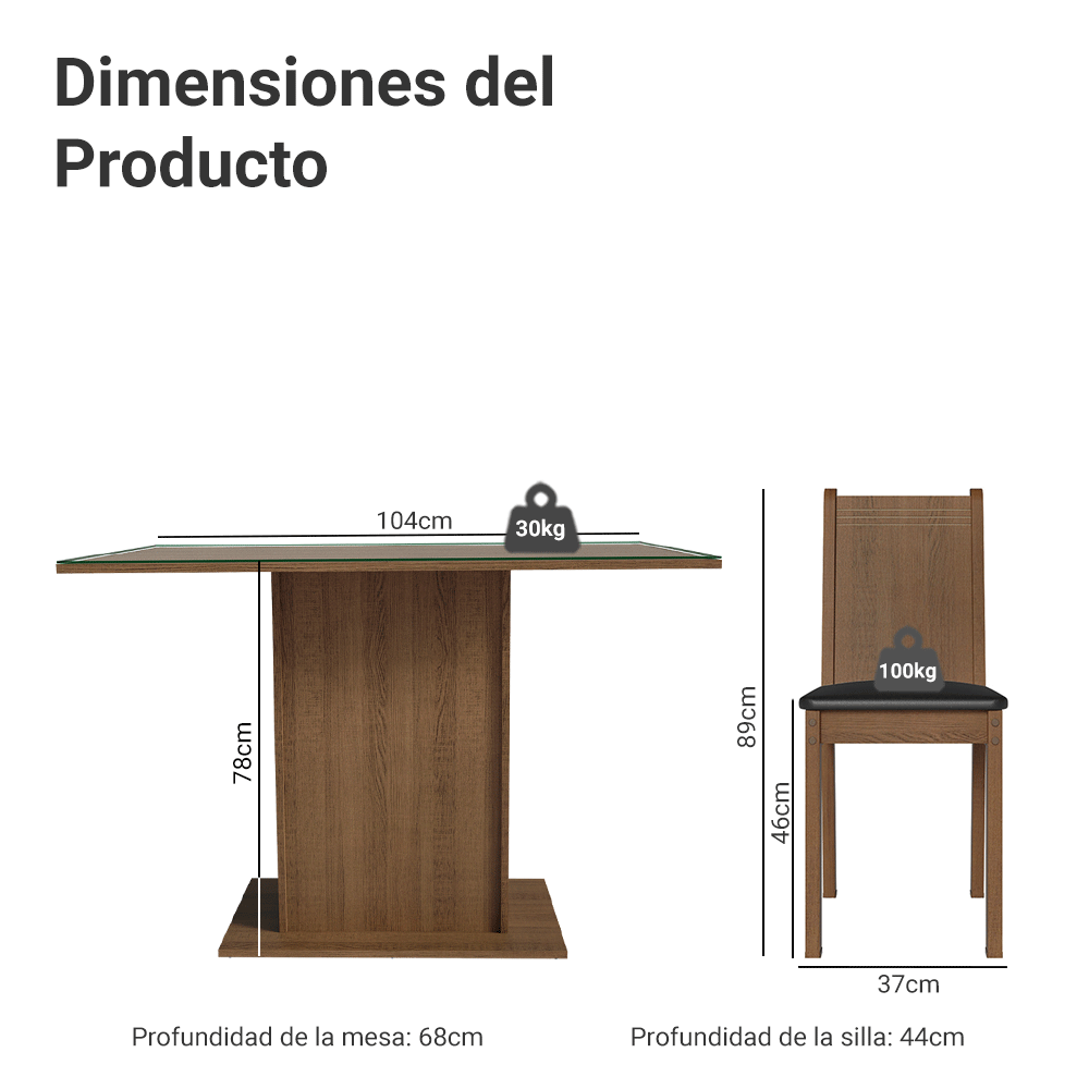 Juego de Comedor Mesa con Encimera de Vidrio 4 Sillas Marrón/Negro Camelia