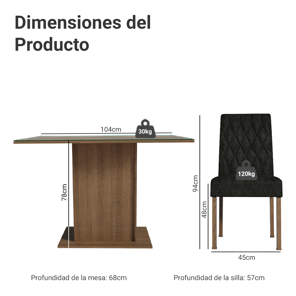 Juego de Comedor Mesa con Encimera de Vidrio 4 Sillas Marrón/Oxford Reale