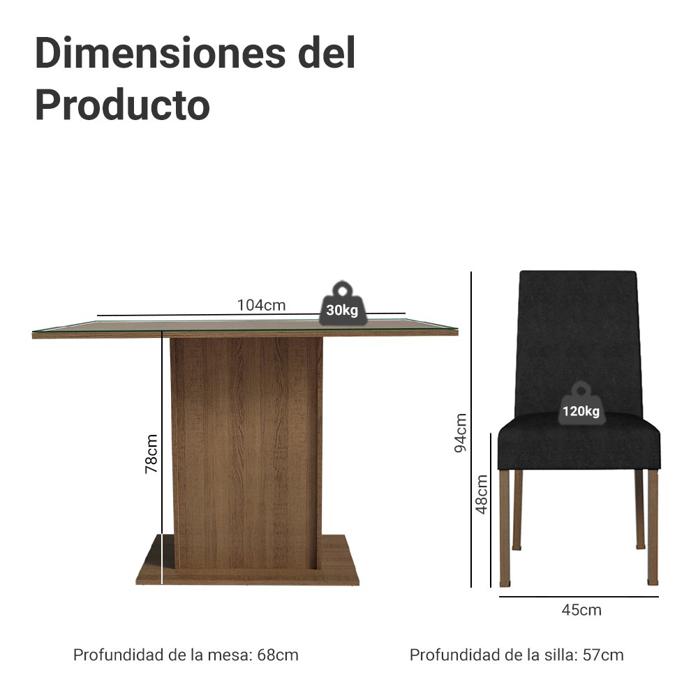 Conjunto de Comedor con Encimera Vidrio 4 Sillas Marrón/Oxford Zion Madesa
