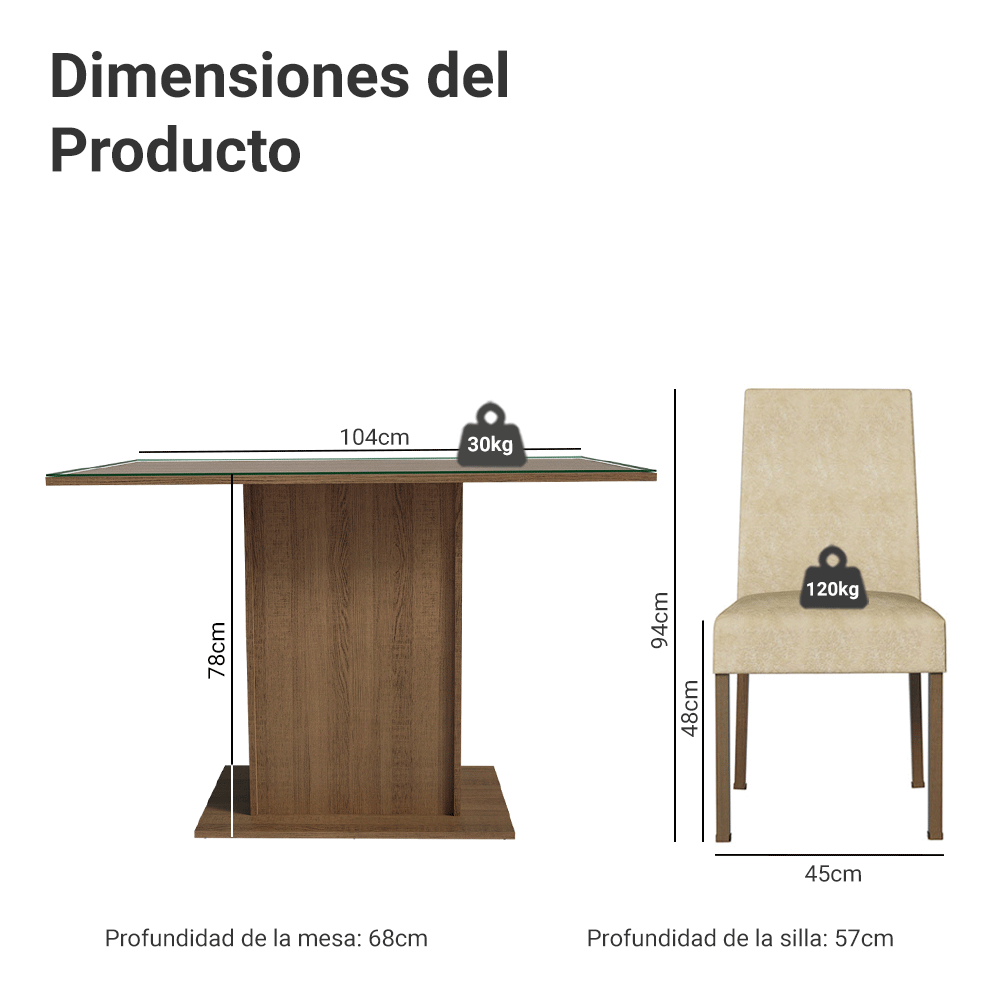Conjunto de Comedor con Encimera Vidrio 4 Sillas Marrón/Imperial Zion Madesa
