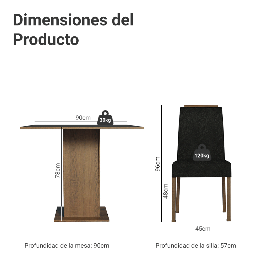 Juego de Comedor Encimera de Madera 4 Sillas Marrón/Negro/Oxford Aspen Madesa