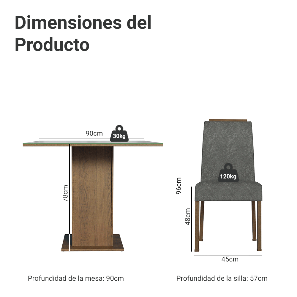 Juego de Comedor Encimera de Vidrio 4 Sillas Marrón/Gris/Silver Sines Madesa