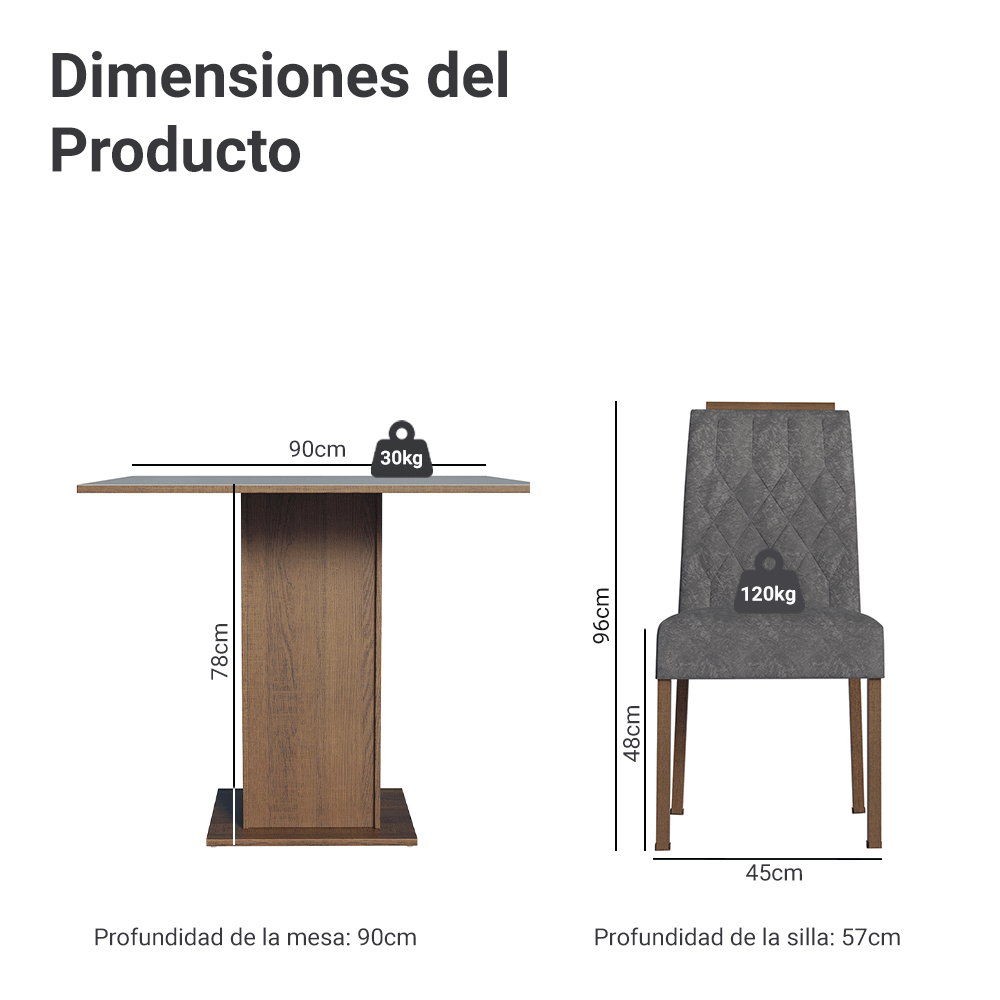 Juego de Comedor Encimera de Madera 4 Sillas Marrón/Gris/Silver Cannes Madesa