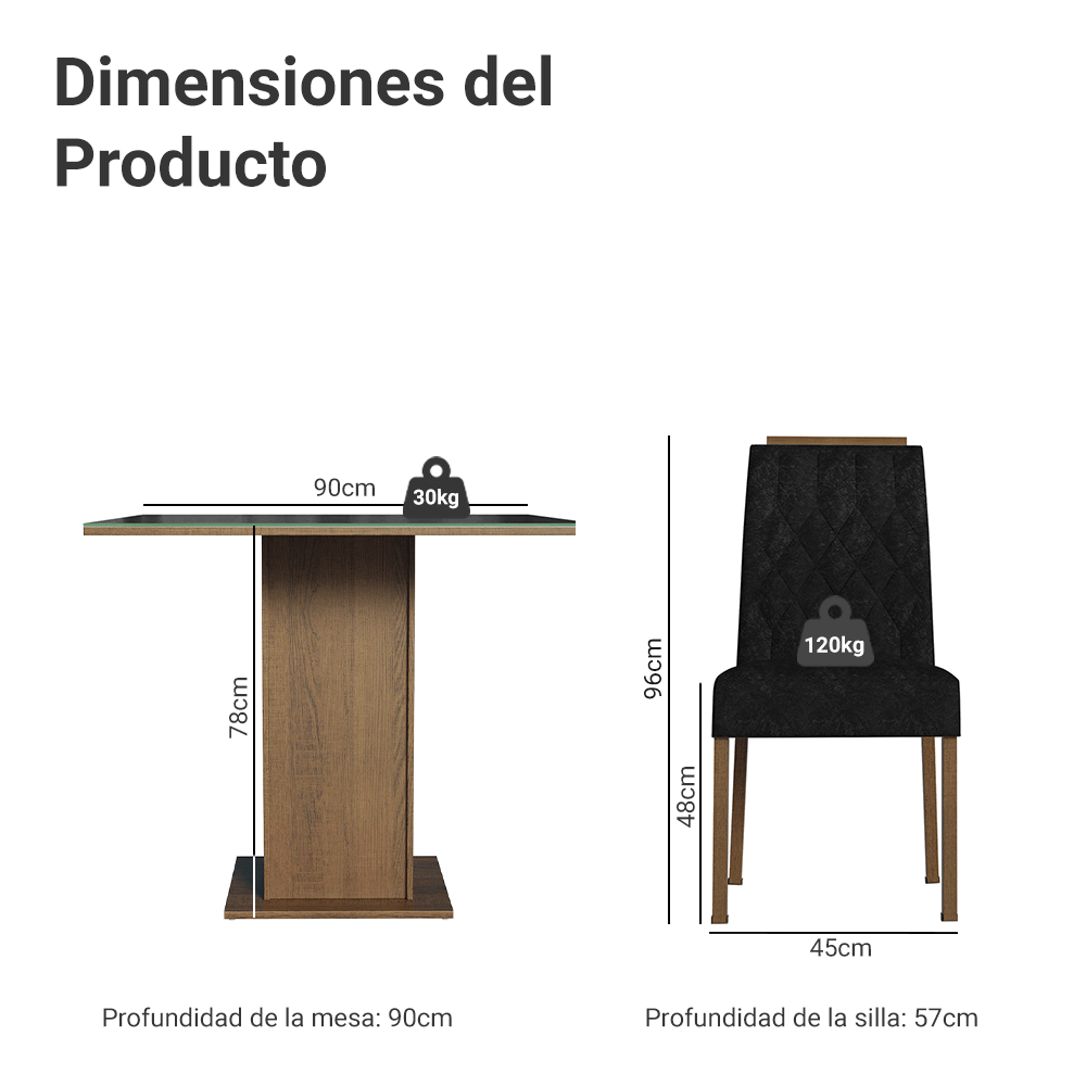 Juego de Comedor Encimera de Vidrio 4 Sillas Marrón/Negro/Oxford Capri Madesa