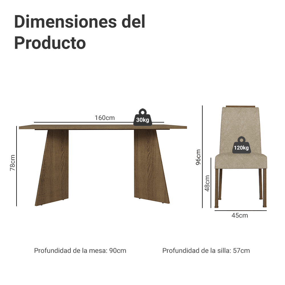 Juego de Comedor Encimera de Madera 4 Sillas Marrón/Imperial Évora Madesa