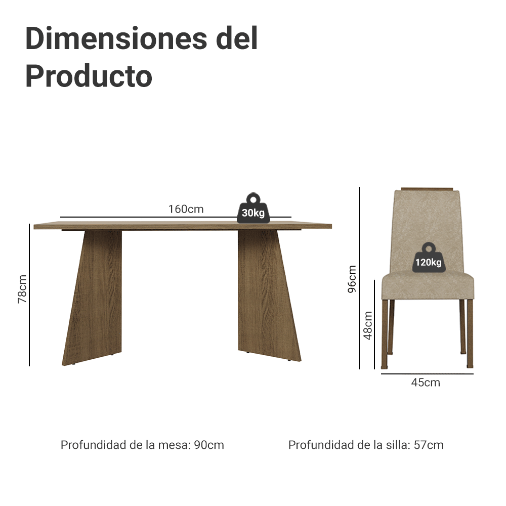 Juego de Comedor Encimera de Madera 4 Sillas Marrón/Crema/Imperial Évora Madesa