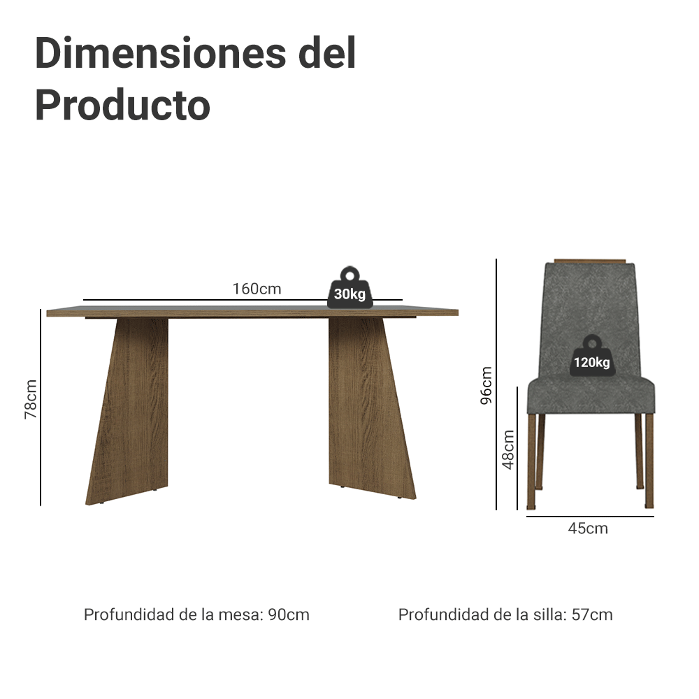Juego de Comedor Encimera de Madera 4 Sillas Marrón/Gris/Silver Évora Madesa