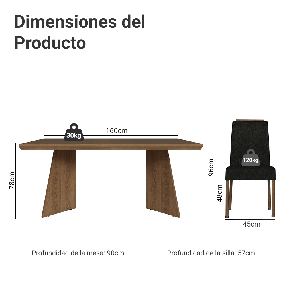 Conjunto de Comedor 4 Sillas /Oxford Arles Marrón Madesa