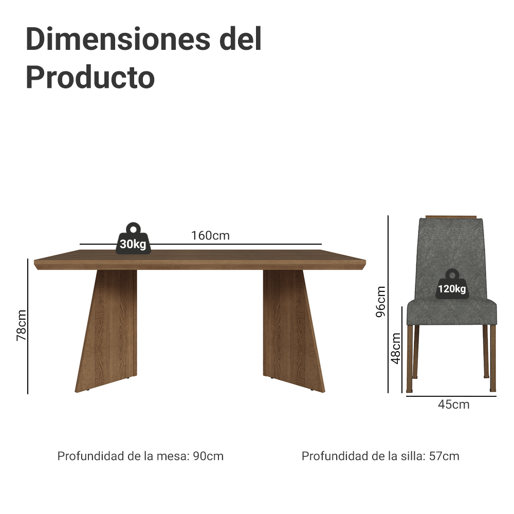 Conjunto de Comedor 4 Sillas Marrón/Silver Arles Madesa
