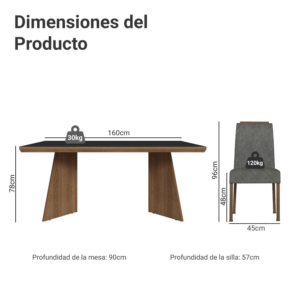 Conjunto de Comedor 4 Sillas Marrón/Negro/Silver Arles Madesa