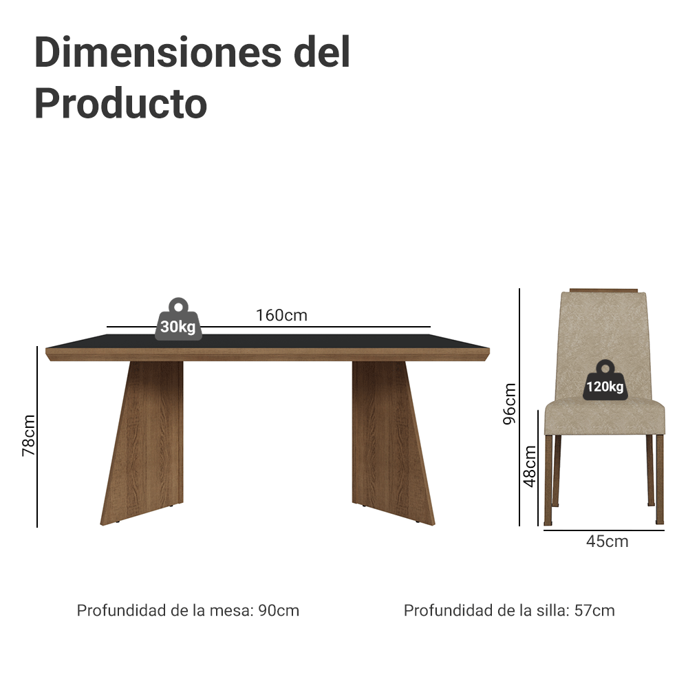 Conjunto de Comedor 4 Sillas Marrón/Negro/Imperial Arles Madesa
