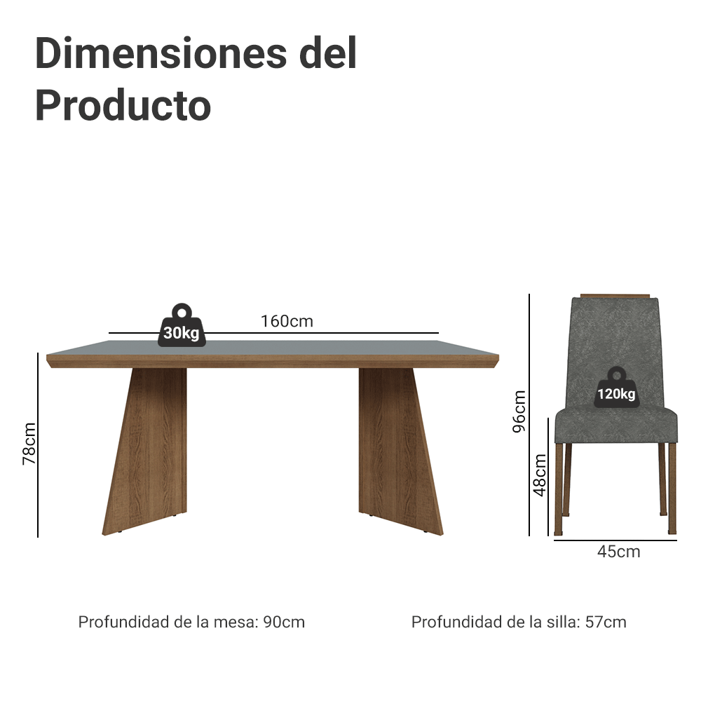 Conjunto de Comedor 4 Sillas Marrón/Gris/Silver Arles Madesa