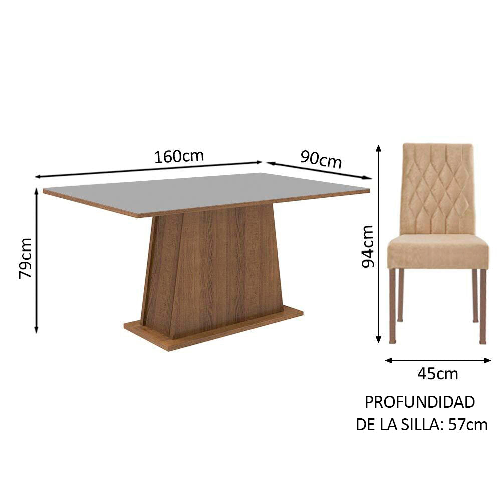 Juego de Comedor Mesa Encimera de Madera 6 Sillas Britney - Marrón/Gris/Imperial