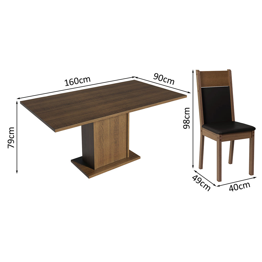 Juego de Comedor Mesa con Encimera de Madera 6 Sillas Marrón/Negro Augusta