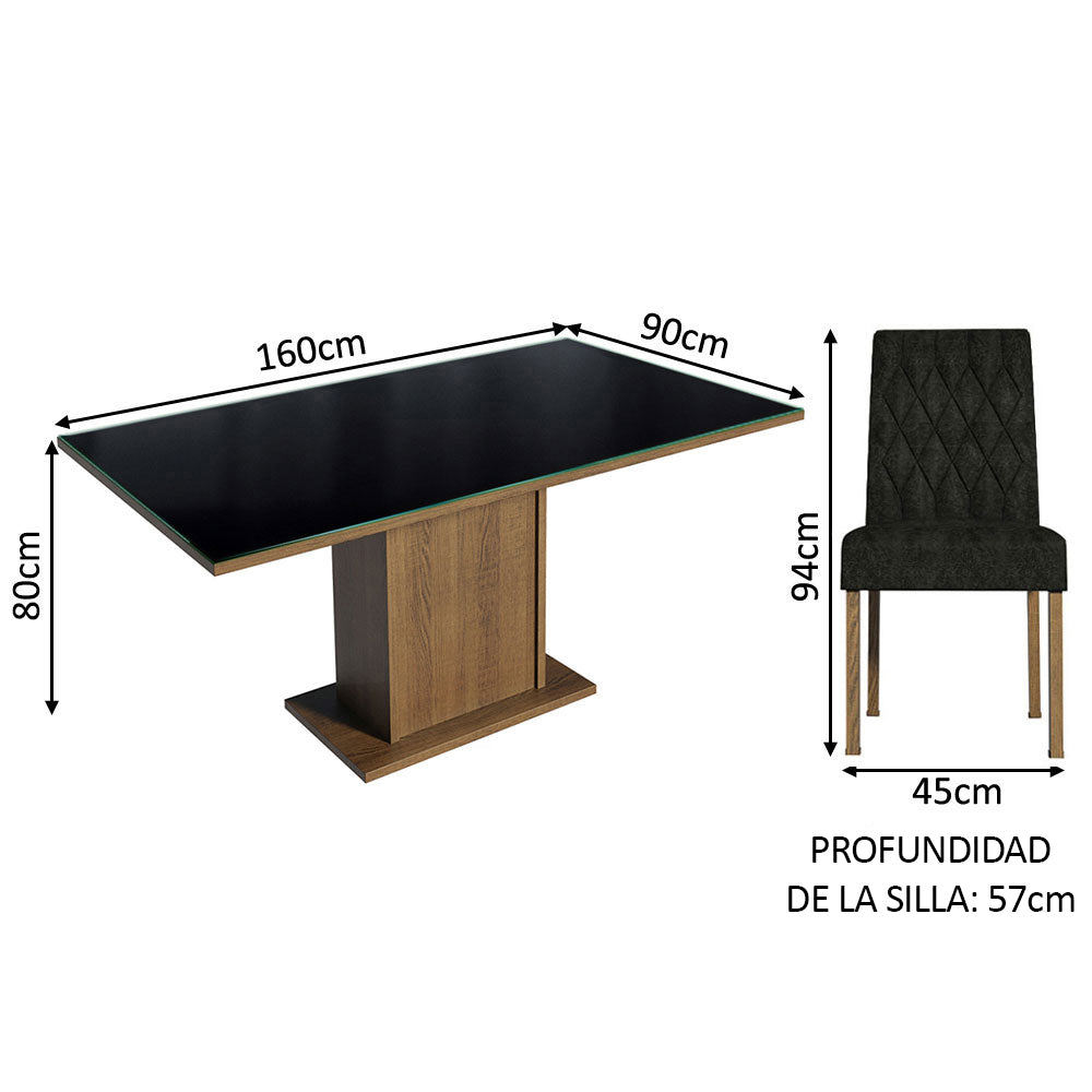 Juego de Comedor Mesa con Encimera de Vidrio 6 Sillas Marrón/Negro/Oxford Geórgia