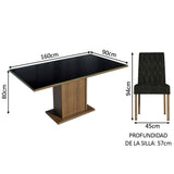 Juego de Comedor Mesa con Encimera de Vidrio 6 Sillas Marrón/Negro/Oxford Geórgia
