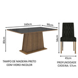 Juego de Comedor Mesa con Encimera de Vidrio 6 Sillas Marrón/Negro/Oxford Stéfani Madesa