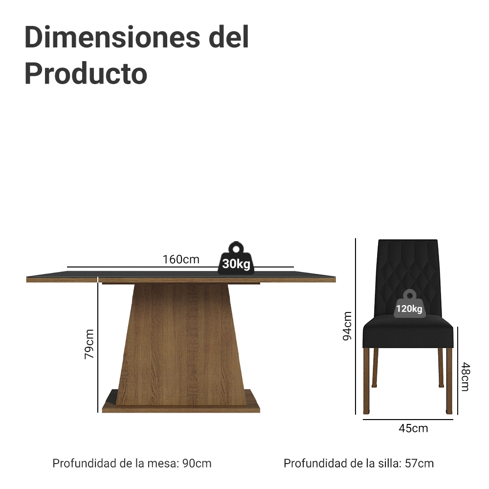 Juego de Comedor Mesa con Encimera de Vidrio 6 Sillas Marrón/Negro/Oxford Stéfani