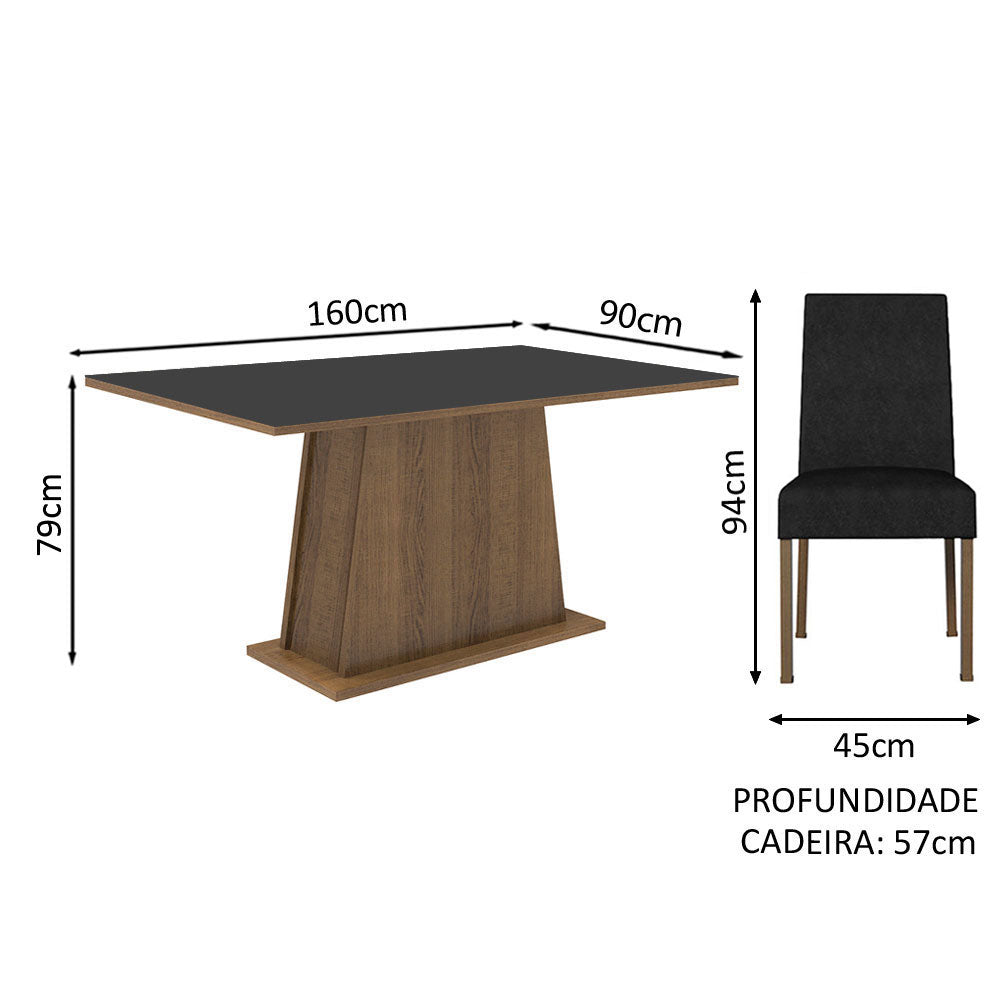 Conjunto de Comedor 6 Sillas Marrón/Negro/Oxford Luciana Madesa