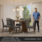 Conjunto de Comedor con Encimera Vidrio 6 Sillas Marrón/Negro/Silver Valerie Madesa