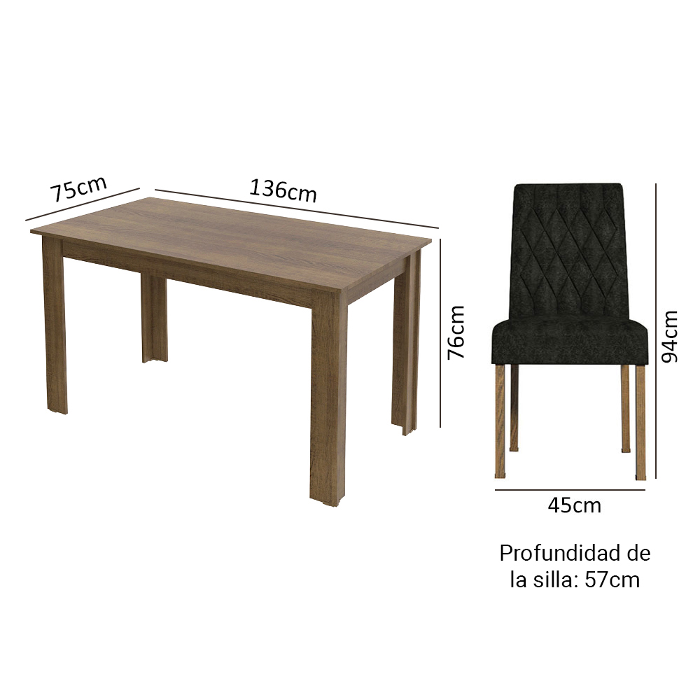 Conjunto de Comedor 6 Sillas Marrón/Oxford Allegro Madesa
