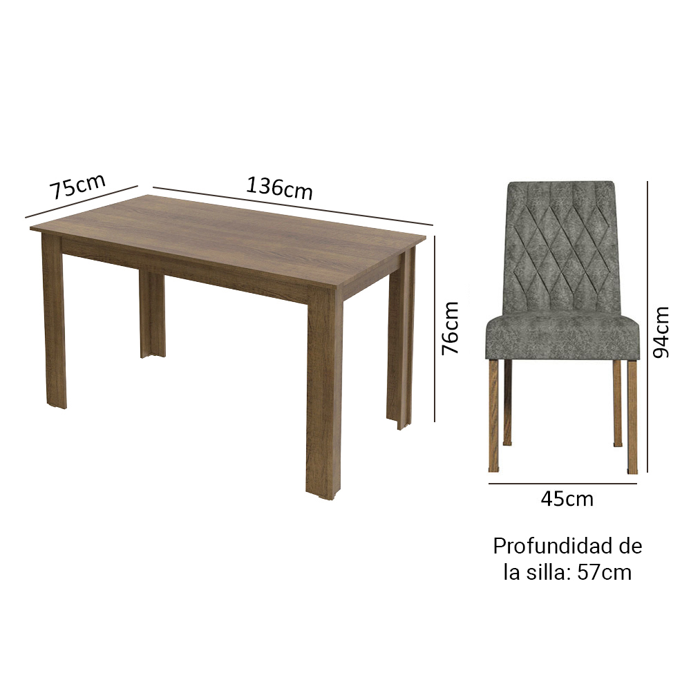 Conjunto de Comedor 6 Sillas Marrón/Silver Allegro Madesa