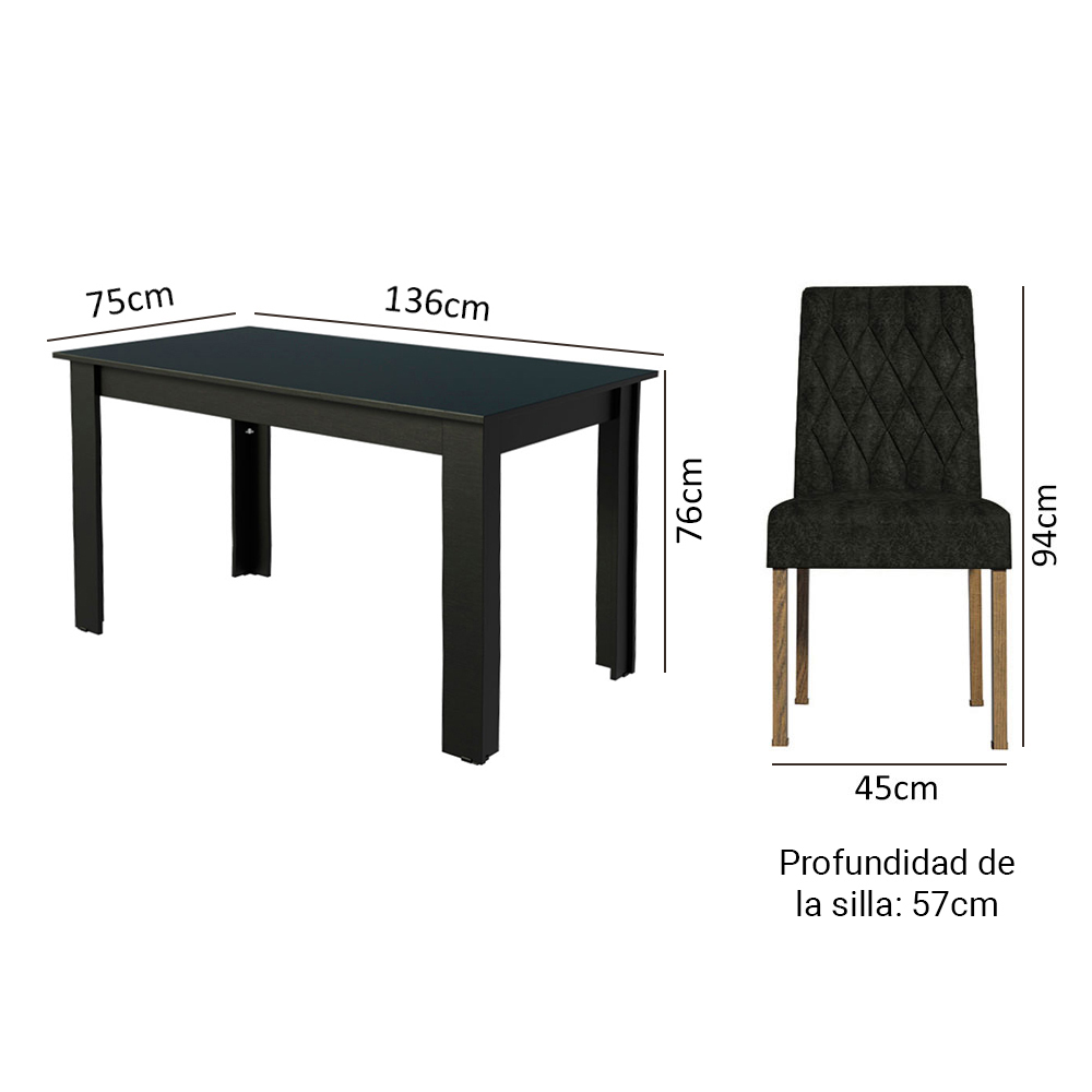 Juego de Comedor Mesa con Encimera de Madera 6 Sillas Marrón/Negro/Oxford Allegro