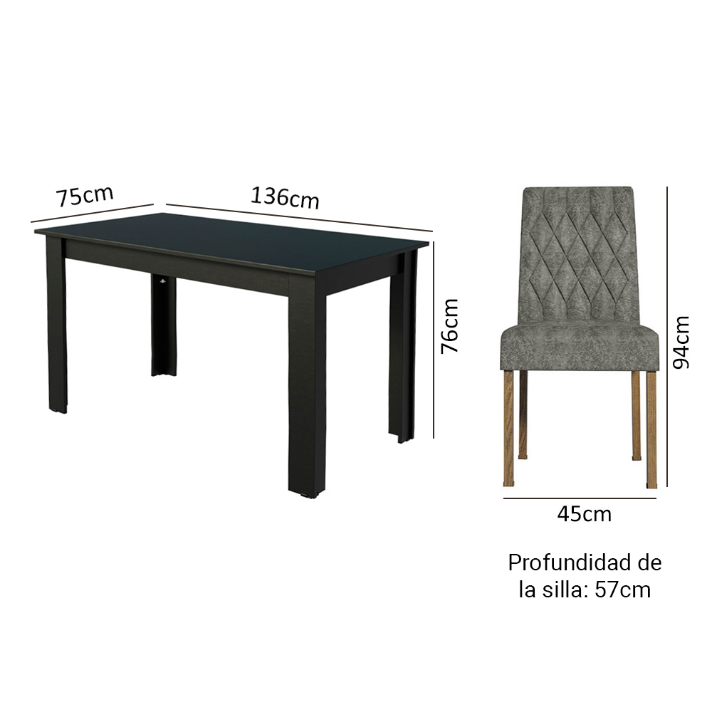 Juego de Comedor Mesa con Encimera de Madera 6 Sillas Marrón/Negro/Silver Allegro