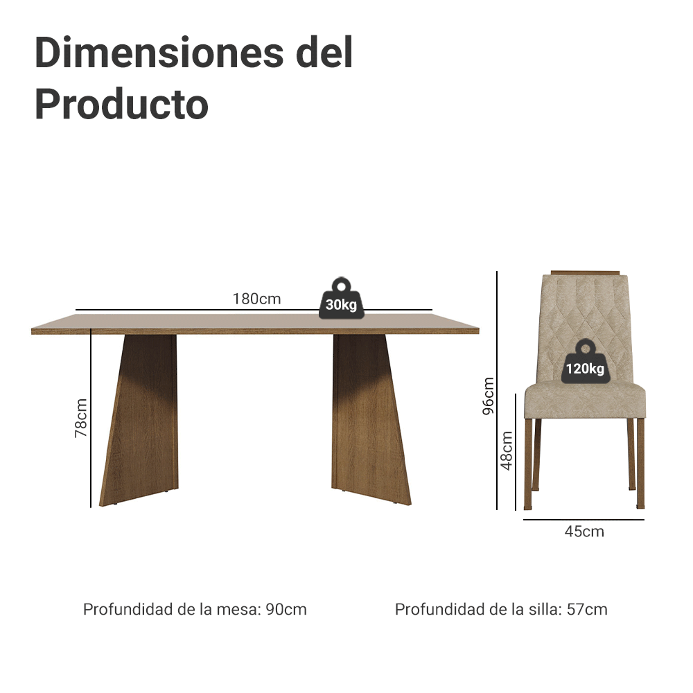 Juego de Comedor Encimera de Madera 6 Sillas Marrón/Crema/Imperial York Madesa