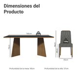 Juego de Comedor Encimera de Vidrio 6 Sillas Marrón/Negro/Silver Siena Madesa