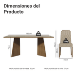 Juego de Comedor Encimera de Vidrio 6 Sillas Marrón/Crema/Imperial Siena Madesa