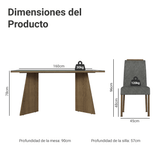 Conjunto de Comedor Encimera de Vidrio 6 Sillas Marrón/Gris/Silver Madrid Madesa