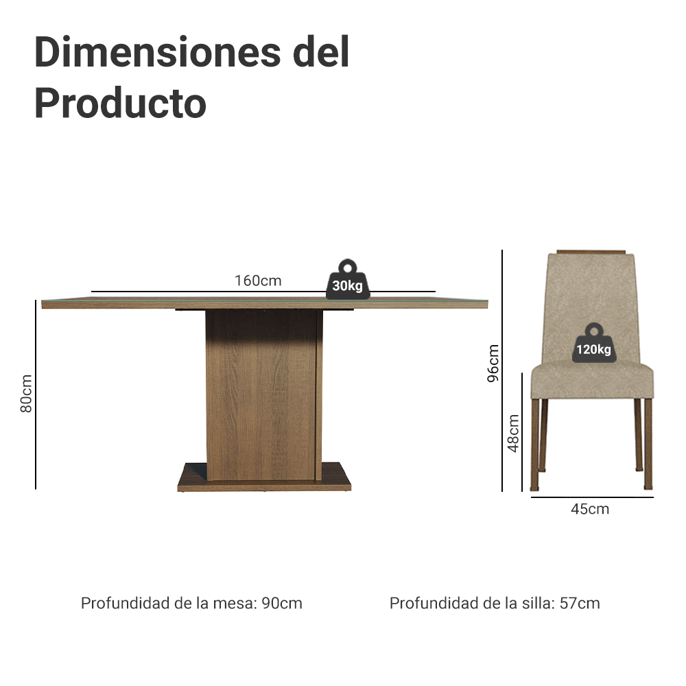 Conjunto de Comedor Encimera de Vidrio 6 Sillas Marrón/Imperial Dália Madesa