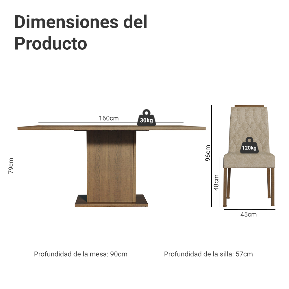 Conjunto de Comedor Encimera de Madera 6 Sillas Marrón/Imperial Bosque Madesa
