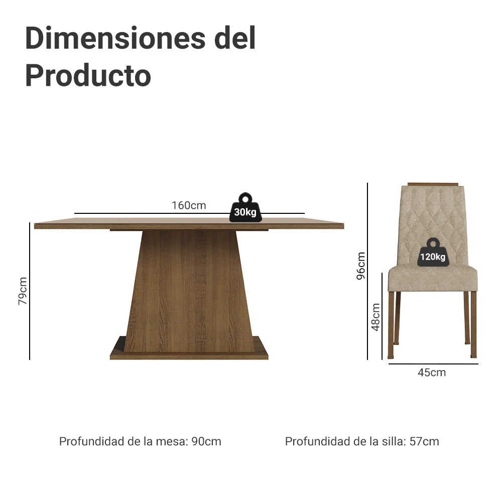 Conjunto de Comedor Encimera de Vidrio 6 Sillas Marrón/Crema/Imperial Peônia Madesa