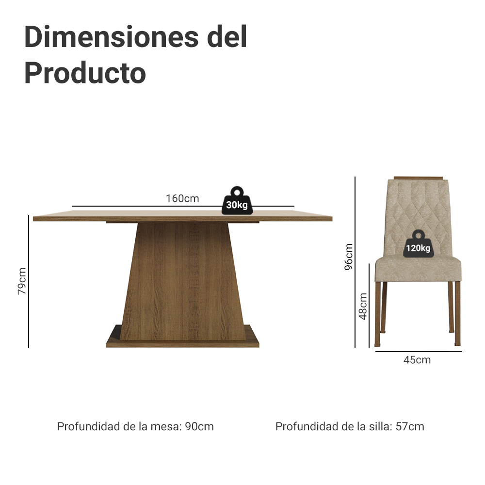 Conjunto de Comedor Encimera de Madera 6 Sillas Marrón/Crema/Imperial Cedro Madesa