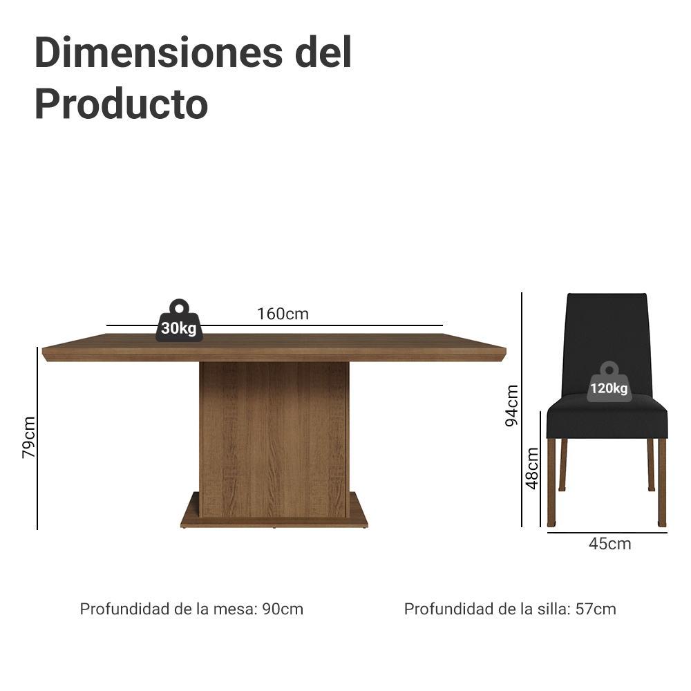 Conjunto de Comedor 6 Sillas Marrón/Oxford Grasse Madesa