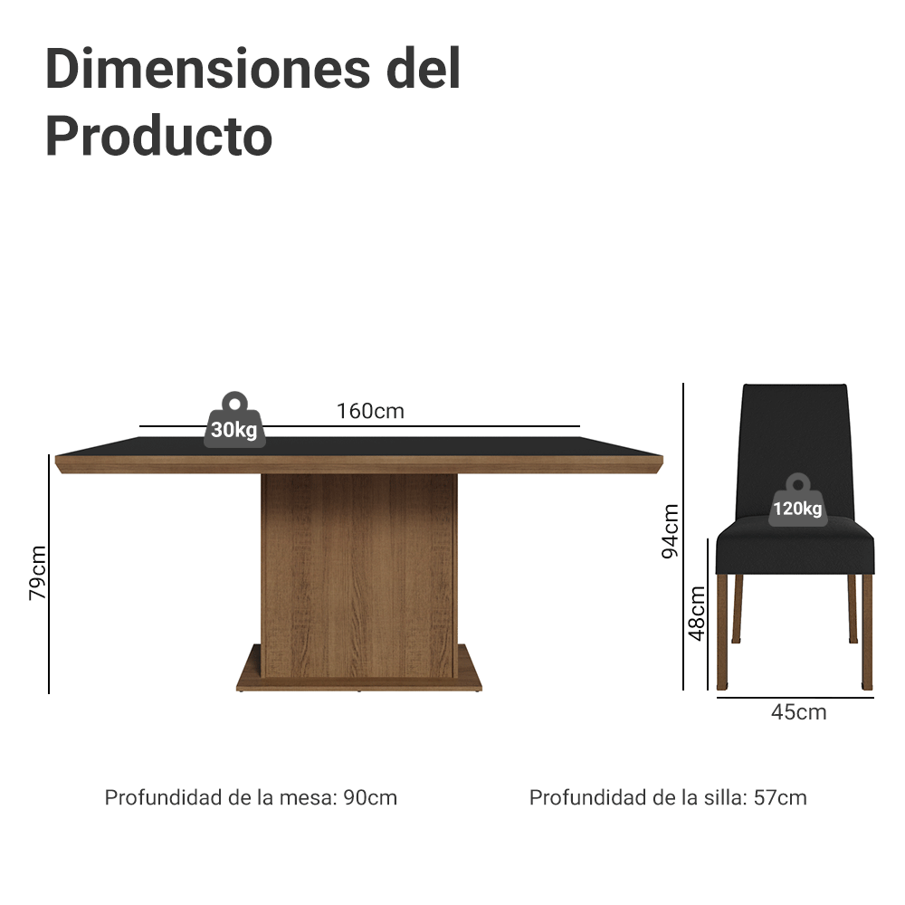 Conjunto de Comedor 6 Sillas Marrón/Negro/Oxford Grasse Madesa